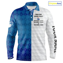 Load image into Gallery viewer, Blue argyle white Men golf polo shirt custom I was one under today one under a tree, a bush and water NQS10090