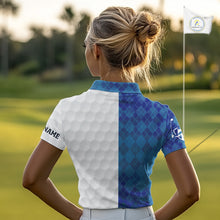 Load image into Gallery viewer, Blue argyle white Women golf polo shirt custom I was one under today one under a tree, a bush &amp; water NQS10090