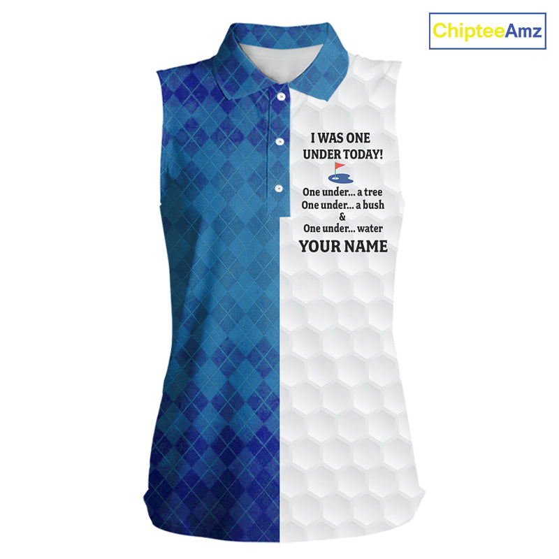 Blue white Womens Sleeveless polo shirt custom I was one under today one under a tree, a bush & water NQS10090