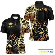Load image into Gallery viewer, Custom Black And Gold Flame tribal pattern Bowling Team Polo, 1/4 Zip Shirts For Men, Bowling Jerseys NQS10093