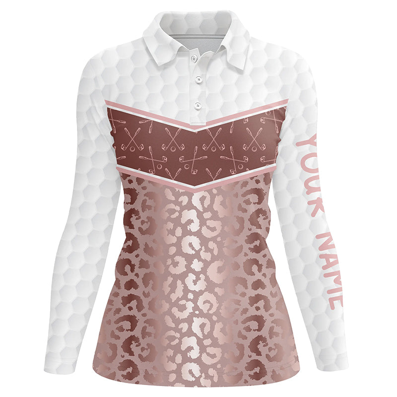 Pink leopard Pattern white golf ball skin Womens golf polo shirts Custom Golf Apparel For Ladies NQS8212