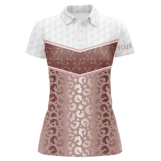 Pink leopard Pattern white golf ball skin Womens golf polo shirts Custom Golf Apparel For Ladies NQS8212