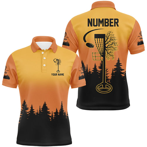 Black & orange Mens Disc golf polo shirts custom number disc golf jerseys, team disc golf attire NQS8215