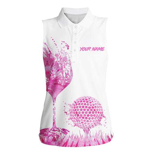 Pink tie dye golf wine Women sleeveless polo shirt Custom ladies golf attire, personalized golf gifts NQS8216