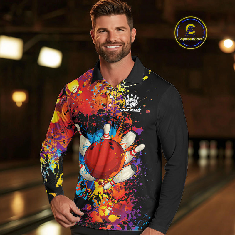 Colorful bowling jerseys Bowling Polo, 1/4 Zip Shirt for Men Custom Bowling Team shirts for bowlers NQS10416