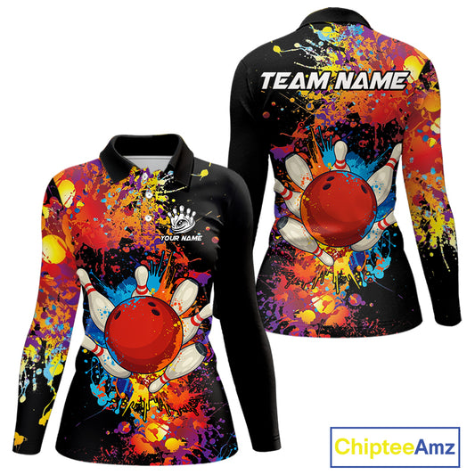 Colorful bowling jerseys Bowling Polo, 1/4 Zip Shirt for Women Custom Bowling Team shirts for bowlers NQS10416