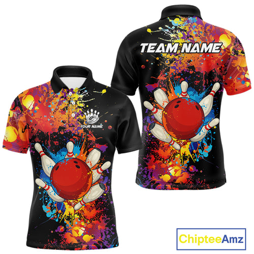 Colorful bowling jerseys Bowling Polo, 1/4 Zip Shirt for Men Custom Bowling Team shirts for bowlers NQS10416