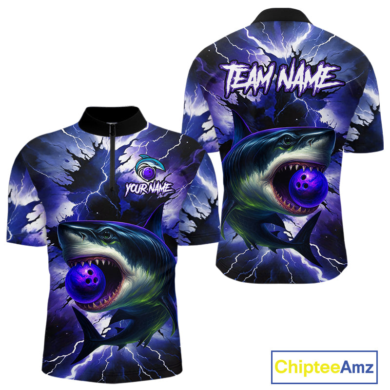 Purple Lightning thunder Shark Bowling Shirts for Men Custom Team Shark Bowling League Jersey NQS10418