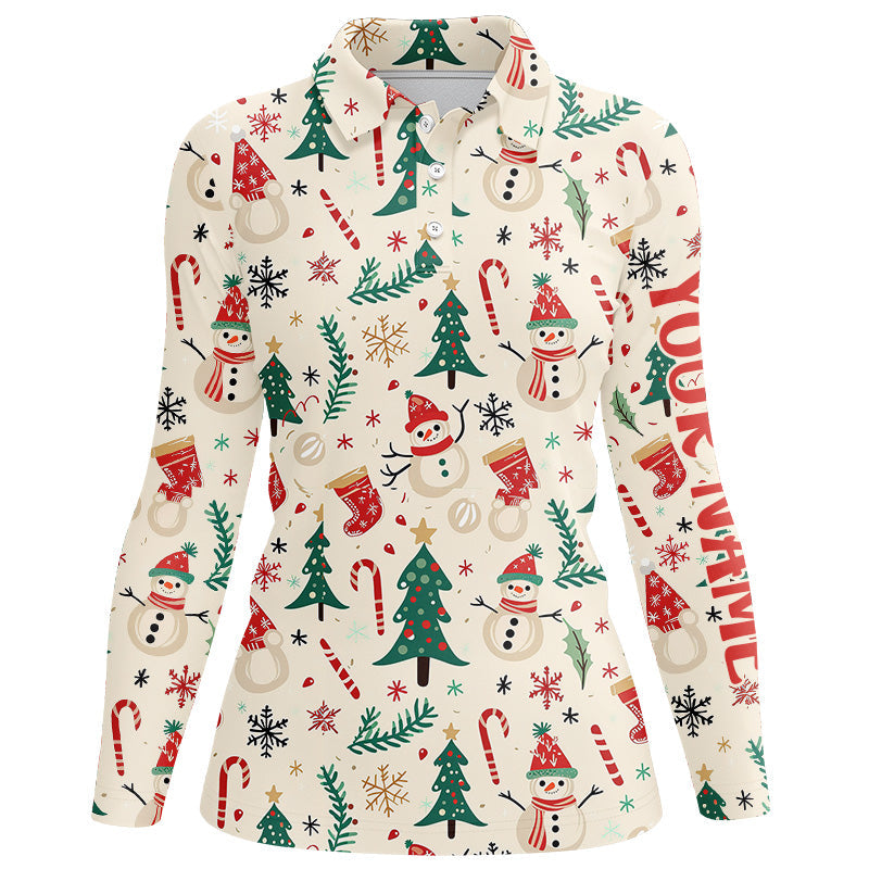 Funny Christmas pattern custom Women golf polo shirts, personalized Christmas golf gifts for team NQS8677