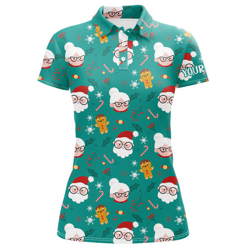 Funny Santa Christmas pattern custom Women golf polo shirts, personalized golf gifts for team NQS8679