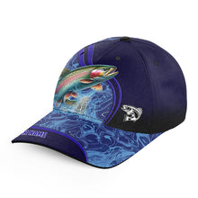 Load image into Gallery viewer, Rainbow Trout fishing blue camo Custom fishing hat Unisex Fishing Baseball freshwater Angler hat cap NQS11024