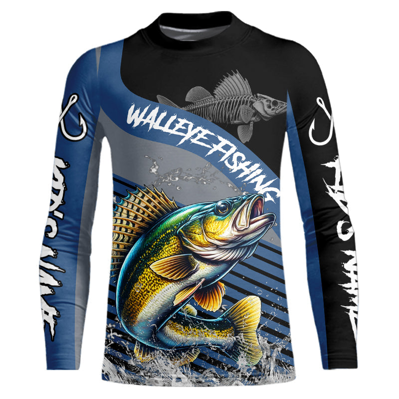 Walleye fishing Custom UV protection fishing long sleeve shirt, Walleye Fishing jerseys | Blue NQS9352