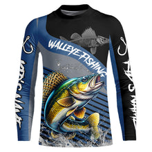 Load image into Gallery viewer, Walleye fishing Custom UV protection fishing long sleeve shirt, Walleye Fishing jerseys | Blue NQS9352