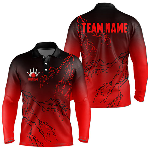 Black and Red gradient Lightning thunder storm Bowling shirts for Men Custom Bowling Team Jerseys NQS9353
