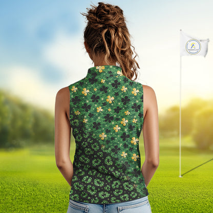 Green and Gold Clover glitter leopard St Patrick's day pattern custom ladies sleeveless golf tops NQS11423