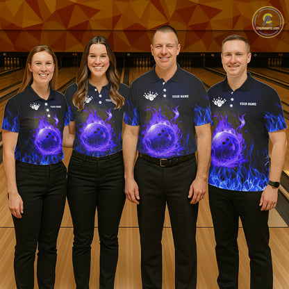 Black and Blue Flame Lightning Thunder Bowling Jersey for men custom Bowling Team League Shirts NQS11425