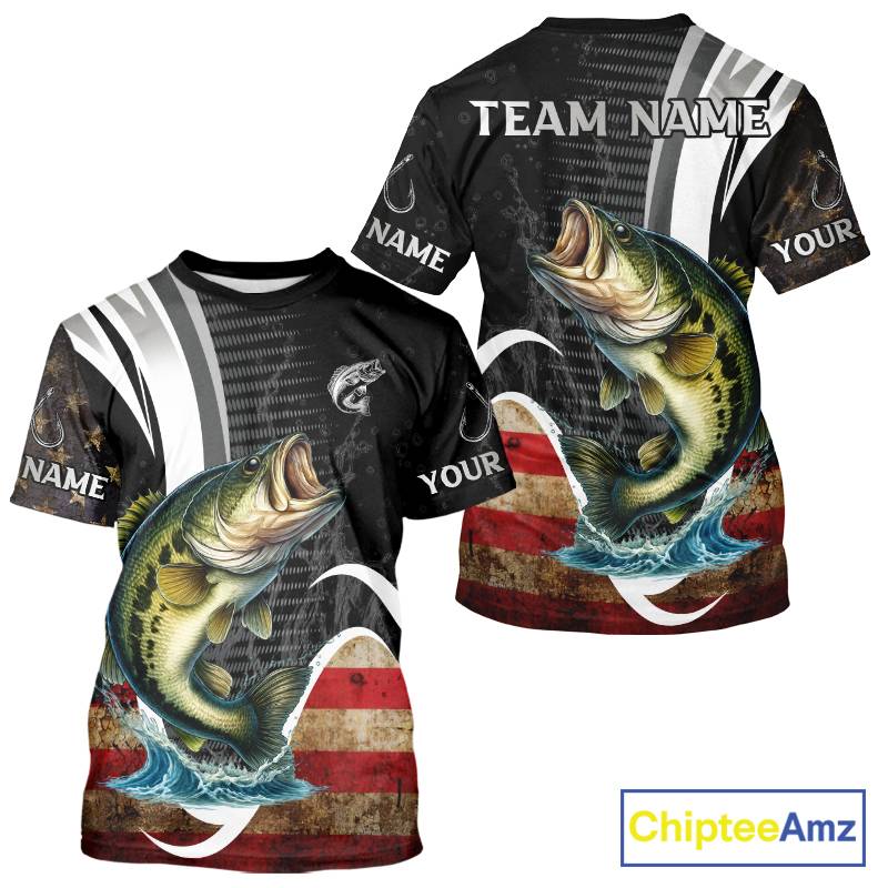 Personalized professional bass fishing shirts vintage American Flag patriotic bass fishing jerseys NQS11426