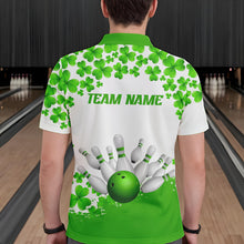 Load image into Gallery viewer, Green and White Shamrock pattern Bowling Shirts For Men Custom St Patrick Day Bowling Team Jerseys NQS9496