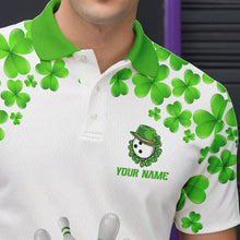 Load image into Gallery viewer, Green and White Shamrock pattern Bowling Shirts For Men Custom St Patrick Day Bowling Team Jerseys NQS9496