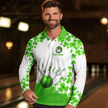 Load image into Gallery viewer, Green and White Shamrock pattern Bowling Shirts For Men Custom St Patrick Day Bowling Team Jerseys NQS9496