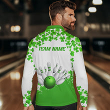 Load image into Gallery viewer, Green and White Shamrock pattern Bowling Shirts For Men Custom St Patrick Day Bowling Team Jerseys NQS9496