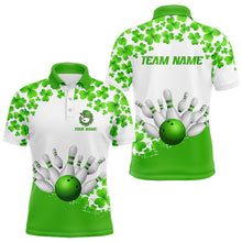 Load image into Gallery viewer, Green and White Shamrock pattern Bowling Shirts For Men Custom St Patrick Day Bowling Team Jerseys NQS9496