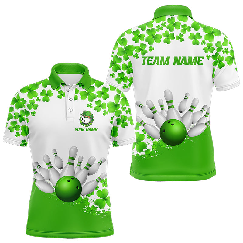 Green and White Shamrock pattern Bowling Shirts For Men Custom St Patrick Day Bowling Team Jerseys NQS9496