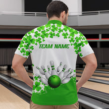 Load image into Gallery viewer, Green and White Shamrock pattern Bowling Shirts For Men Custom St Patrick Day Bowling Team Jerseys NQS9496