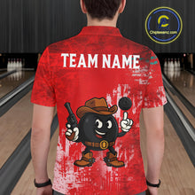 Load image into Gallery viewer, Custom Funny Cowboy Gunster Bowling Polo, 1/4 zip Shirts For Men, Bowling Team League Jerseys | Red NQS11625