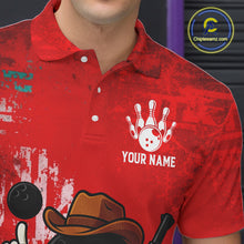 Load image into Gallery viewer, Custom Funny Cowboy Gunster Bowling Polo, 1/4 zip Shirts For Men, Bowling Team League Jerseys | Red NQS11625