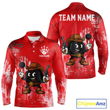 Load image into Gallery viewer, Custom Funny Cowboy Gunster Bowling Polo, 1/4 zip Shirts For Men, Bowling Team League Jerseys | Red NQS11625