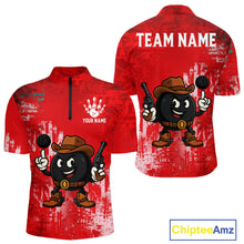 Load image into Gallery viewer, Custom Funny Cowboy Gunster Bowling Polo, 1/4 zip Shirts For Men, Bowling Team League Jerseys | Red NQS11625
