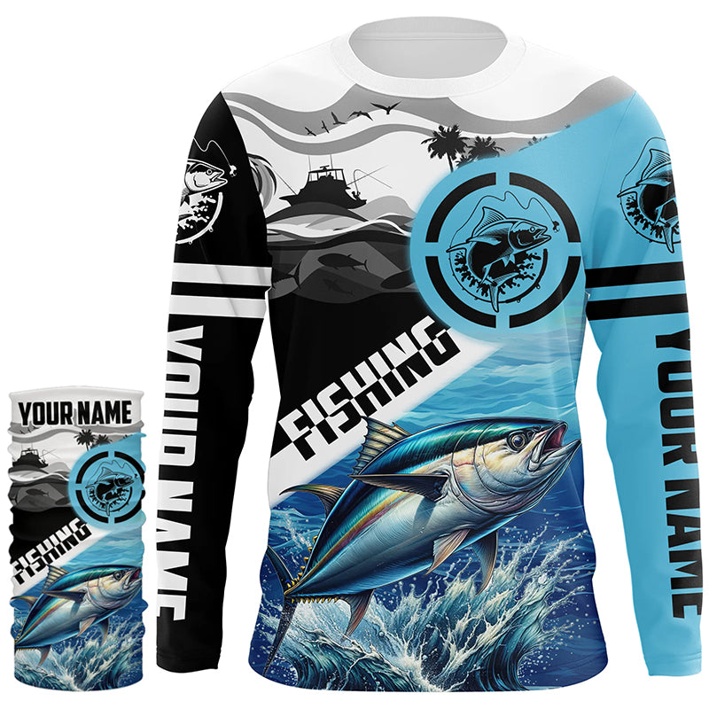 Tuna Fishing blue saltwater custom UV protection fishing apparel, Tuna tournament fishing jerseys NQS1421