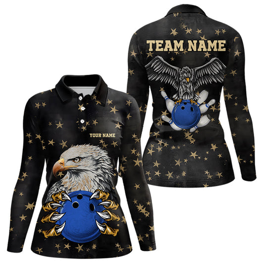 Black and Yellow Stars pattern Eagle Bowling Shirts For Women Custom Name Eagle Bowling Team Jersey NQS9661