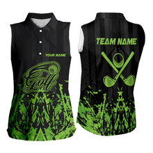 Load image into Gallery viewer, Black and Green Camo Sleeveless Golf polo shirt custom team golf outfit ladies, personalized golf gift NQS9664