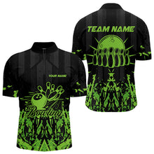 Load image into Gallery viewer, Black and Green Camo Bowling Team Shirts For Men Custom Bowling Uniform Polo, Quarter Zip Shirts NQS9665