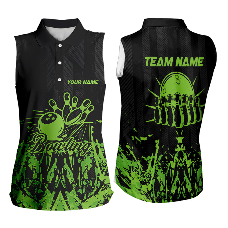 Black and Green Camo Bowling Team Shirts For Women Custom Bowling Uniform Sleeveless Polo Shirt NQS9665