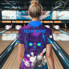Load image into Gallery viewer, Purple and Blue Lightning Thunder Storm Skull Bowling Shirts For Women Custom Bowling Team Jerseys NQS11729