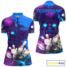 Load image into Gallery viewer, Purple and Blue Lightning Thunder Storm Skull Bowling Shirts For Women Custom Bowling Team Jerseys NQS11729