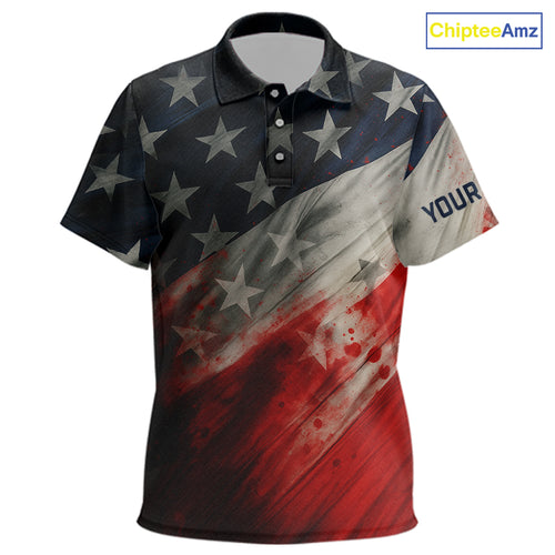 Personalized golf polos shirts for Kid American flag 4th July custom patriotic kid golf wears NQS9945