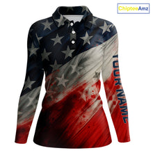 Load image into Gallery viewer, Personalized golf polos shirts for women American flag 4th July custom patriotic ladies golf wears NQS9945