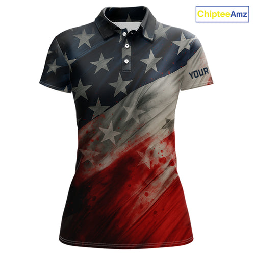 Personalized golf polos shirts for women American flag 4th July custom patriotic ladies golf wears NQS9945