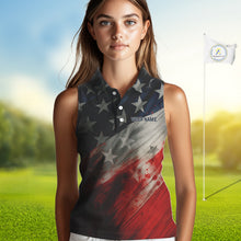 Load image into Gallery viewer, Personalized sleeveless golf polos shirts American flag 4th July custom patriotic ladies golf wears NQS9945