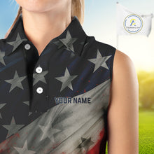Load image into Gallery viewer, Personalized sleeveless golf polos shirts American flag 4th July custom patriotic ladies golf wears NQS9945
