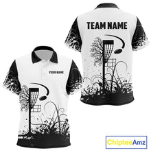 Load image into Gallery viewer, Black and White Disc Golf basket Disc golf polo shirts for Kid Custom team disc golf outfit NQS9946