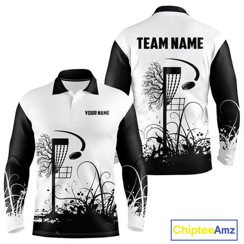 Black and White Disc Golf basket Disc golf polo shirts For men Custom team disc golf outfit NQS9946