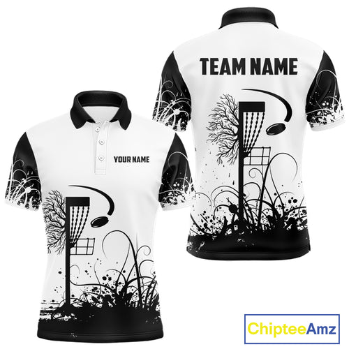 Black and White Disc Golf basket Disc golf polo shirts For men Custom team disc golf outfit NQS9946