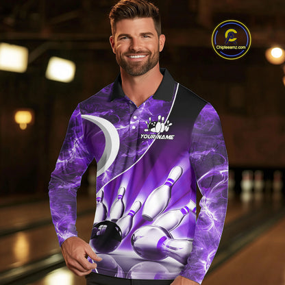 Purple Light pattern Bowling Polo, Quarter Zip shirts for men Custom Bowling Team League Jerseys NQS9948