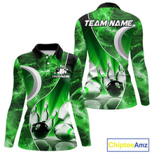 Load image into Gallery viewer, Green Light pattern Bowling Polo, Quarter Zip shirts for Women Custom Bowling Team League Jerseys NQS9949