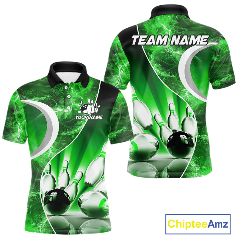 Green Light pattern Bowling Polo, Quarter Zip shirts for men Custom Bowling Team League Jerseys NQS9949